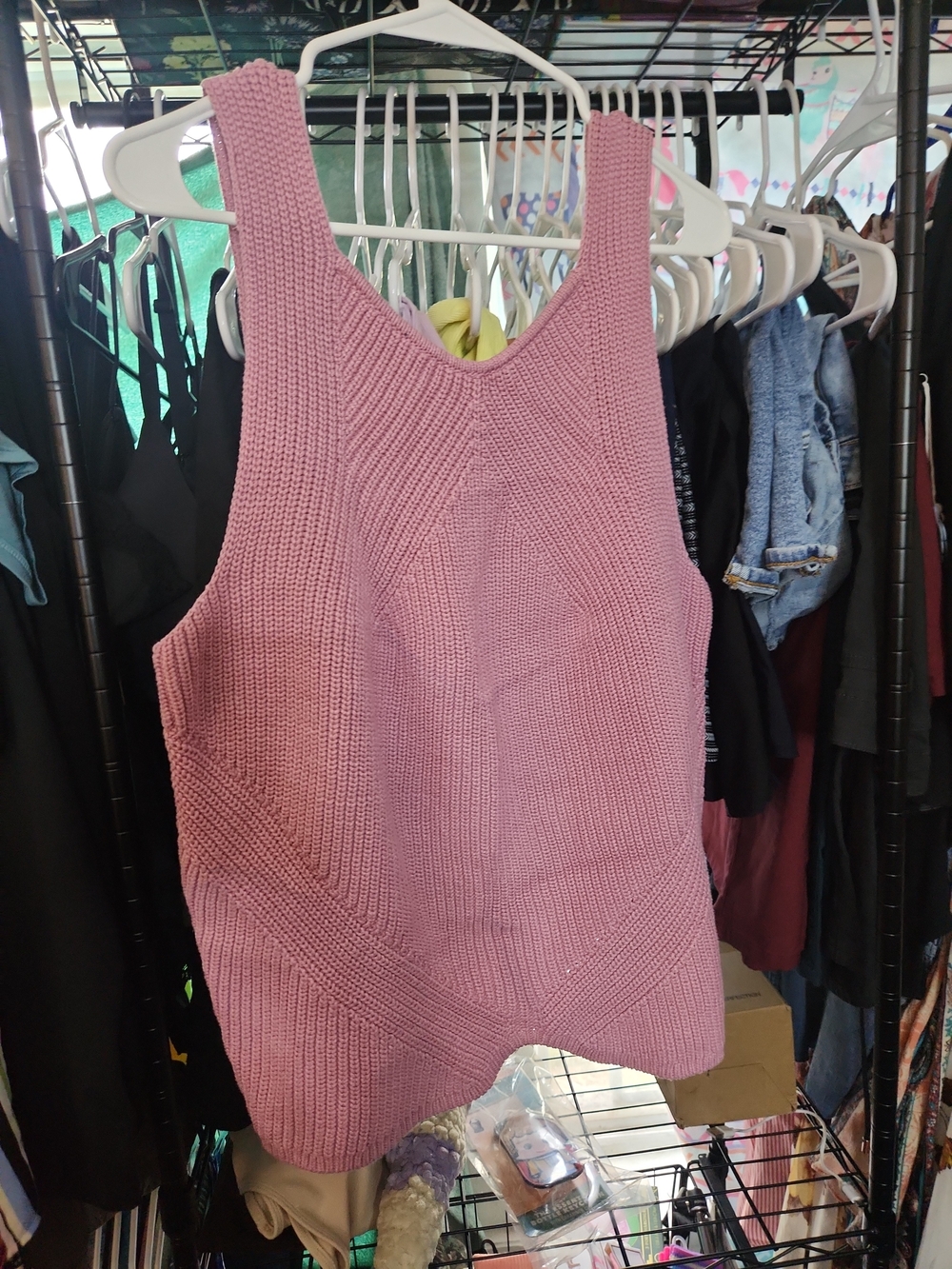 Express Conscious Edit Chunky Knit Sweater Tank XL Dusty Pink Sleeveless Cotton